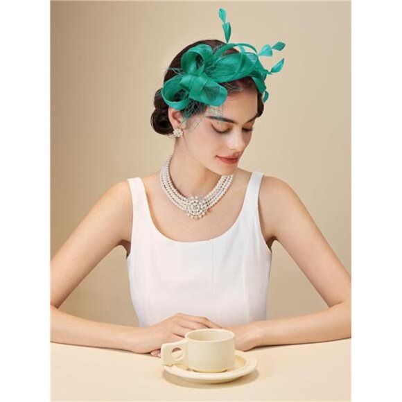 Fascinators Headband with Feather, Green3 main image 5